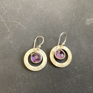 Small Understated Geometric Modern Sterling Silver & Purple Drop Earrings Motion